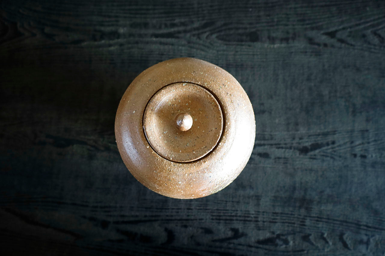 Shiro Shimizu / Yasaka Shinotsuchi Yakishime Mizusashi (Water Jar made of Yasaka Shino Clay, Unglazed and High-fired)