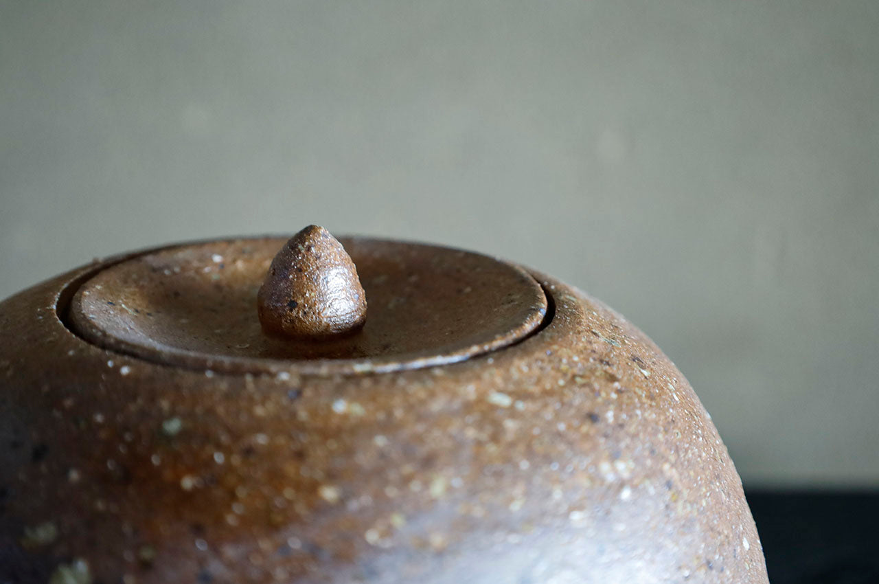 Shiro Shimizu / Yasaka Shinotsuchi Yakishime Mizusashi (Water Jar made of Yasaka Shino Clay, Unglazed and High-fired)